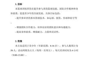中学生篮球训练营活动方案